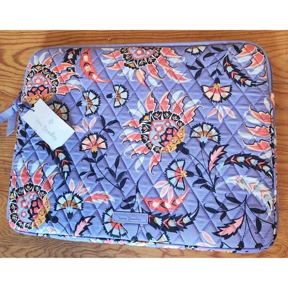 VERA BRADLEY LAPTOP SLEEVE MURAL GARDEN 14" PADDED QUILTED PURPLE WORK OFFICE - Picture 1 of 6